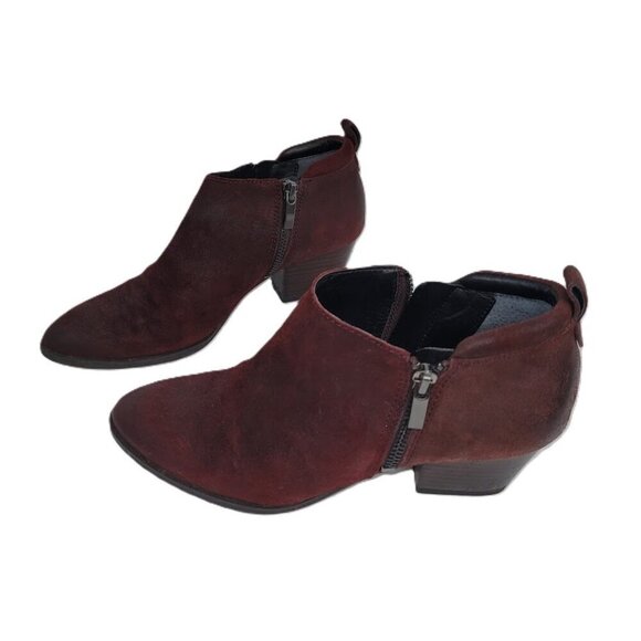Franco Sarto Greco Ankle Boots Burgundy Suede Leather Zip Booties Womens  SZ 6.5 - Picture 1 of 12